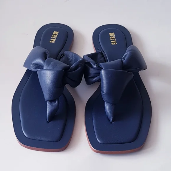 ANTHROPOLOGIE MAEVE Blue Leather Knotted Thong Sandals - Picture 3 of 11